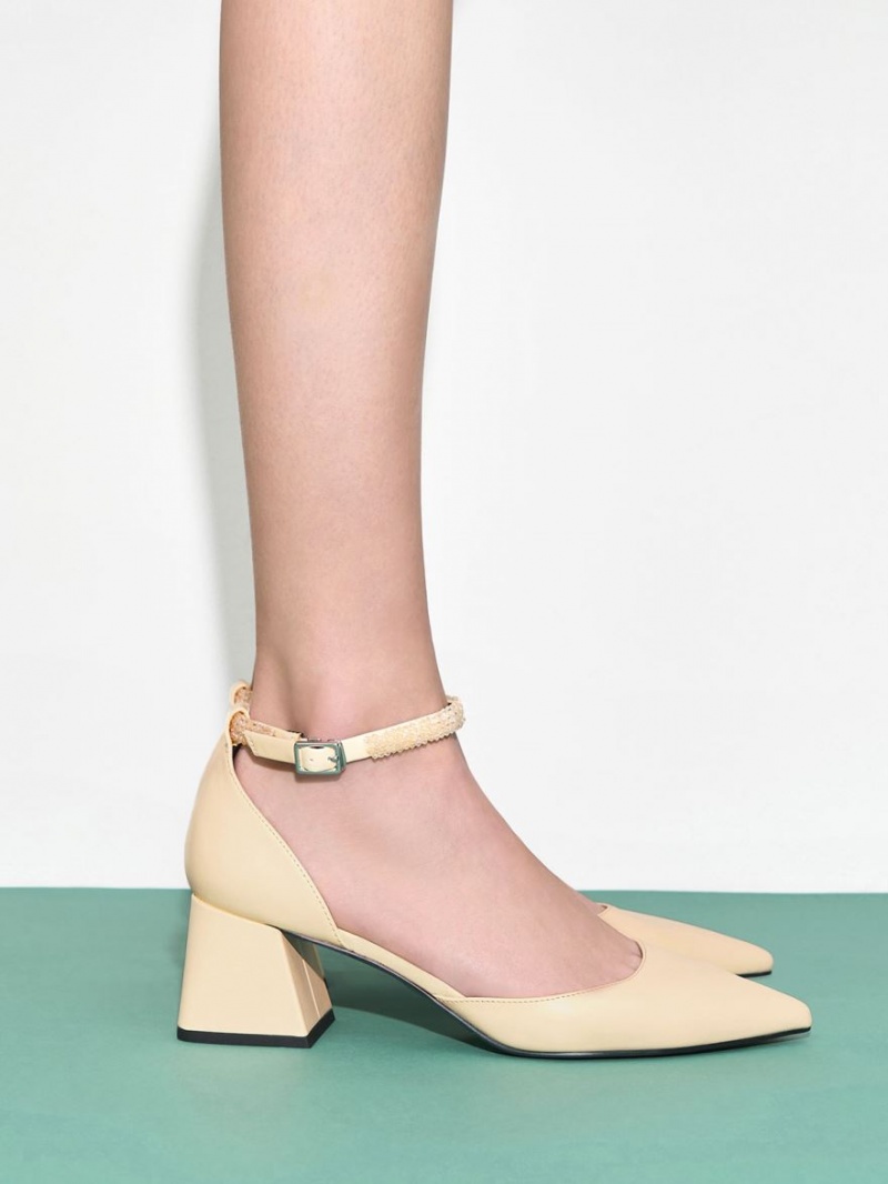 Γοβεσ Charles And Keith Beaded Ankle-λουρακια D'Orsay κίτρινα | 60148-HBAL