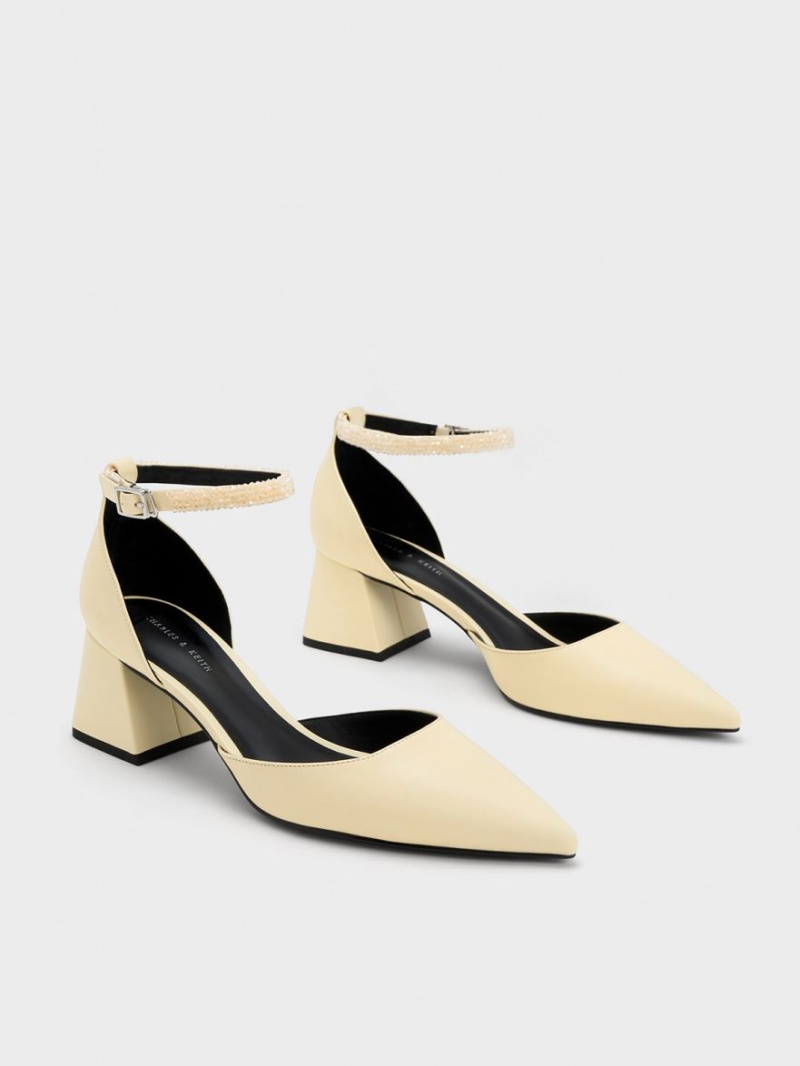 Γοβεσ Charles And Keith Beaded Ankle-λουρακια D'Orsay κίτρινα | 60148-HBAL