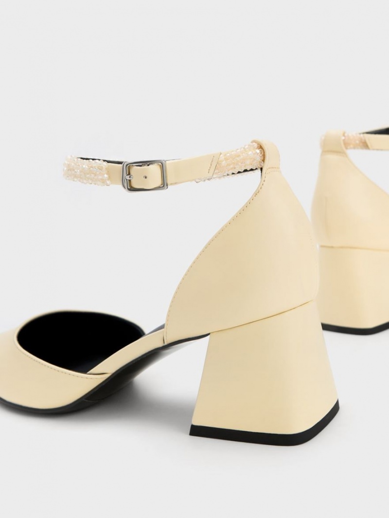 Γοβεσ Charles And Keith Beaded Ankle-λουρακια D'Orsay κίτρινα | 60148-HBAL