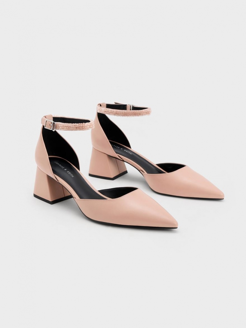 Γοβεσ Charles And Keith Beaded Ankle-λουρακια D'Orsay Μπεζ | 68024-DRJF