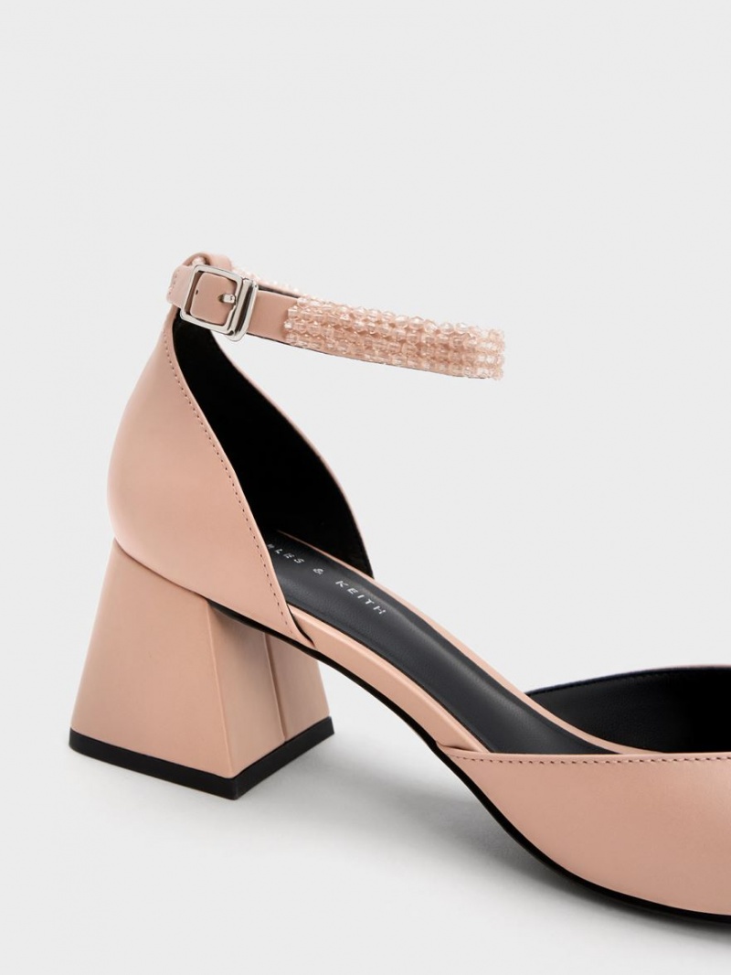 Γοβεσ Charles And Keith Beaded Ankle-λουρακια D'Orsay Μπεζ | 68024-DRJF