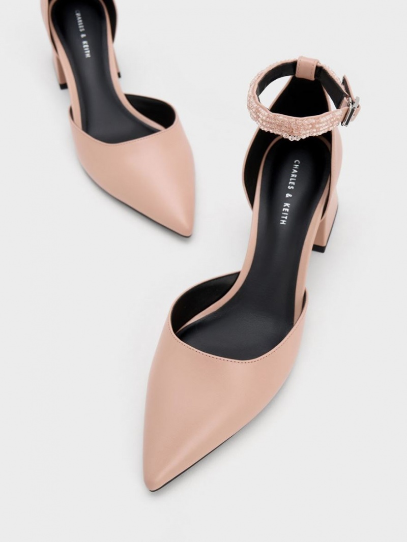Γοβεσ Charles And Keith Beaded Ankle-λουρακια D'Orsay Μπεζ | 68024-DRJF