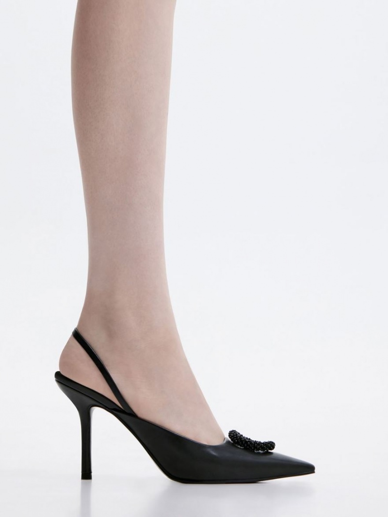 Γοβεσ Charles And Keith Beaded Circle Slingback μαυρα | 36709-AREP