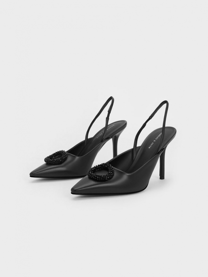 Γοβεσ Charles And Keith Beaded Circle Slingback μαυρα | 36709-AREP