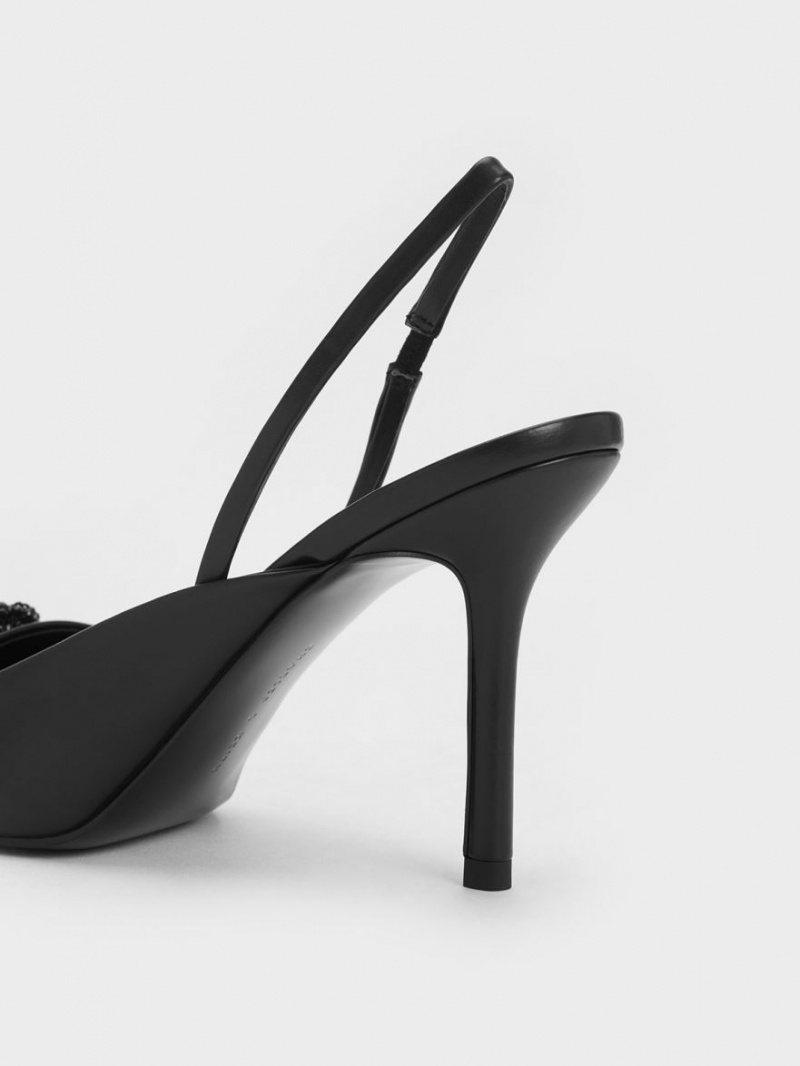 Γοβεσ Charles And Keith Beaded Circle Slingback μαυρα | 36709-AREP