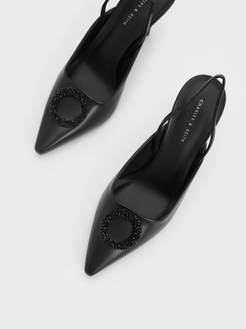 Γοβεσ Charles And Keith Beaded Circle Slingback μαυρα | 36709-AREP