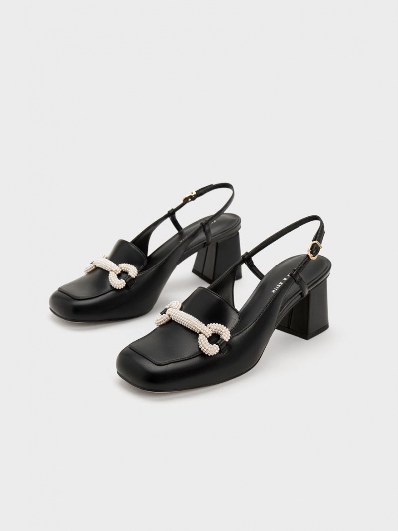 Γοβεσ Charles And Keith Beaded Slingback Loafer μαυρα | 75286-HNPL