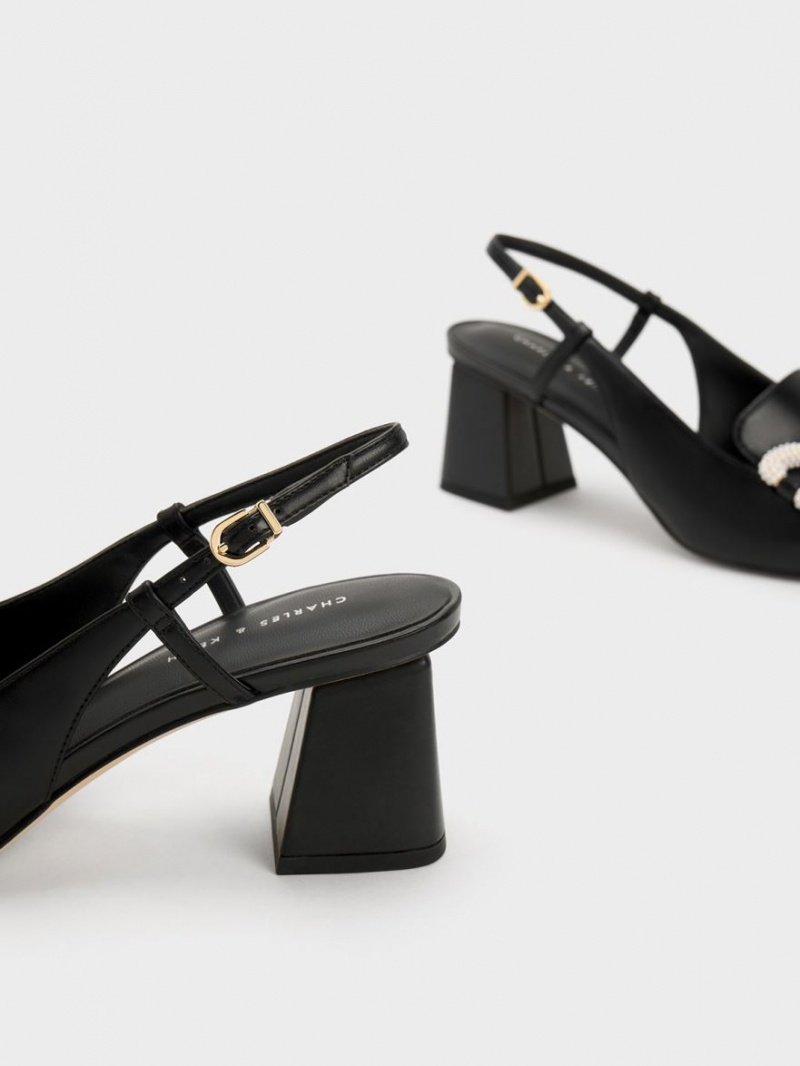 Γοβεσ Charles And Keith Beaded Slingback Loafer μαυρα | 75286-HNPL