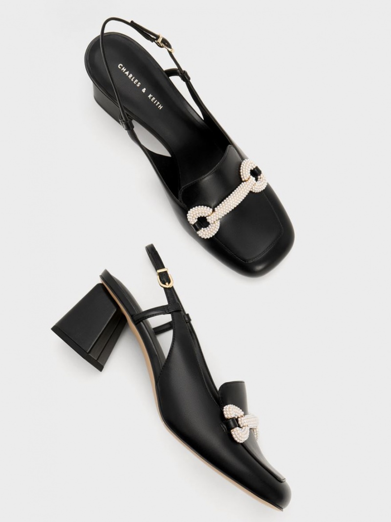Γοβεσ Charles And Keith Beaded Slingback Loafer μαυρα | 75286-HNPL