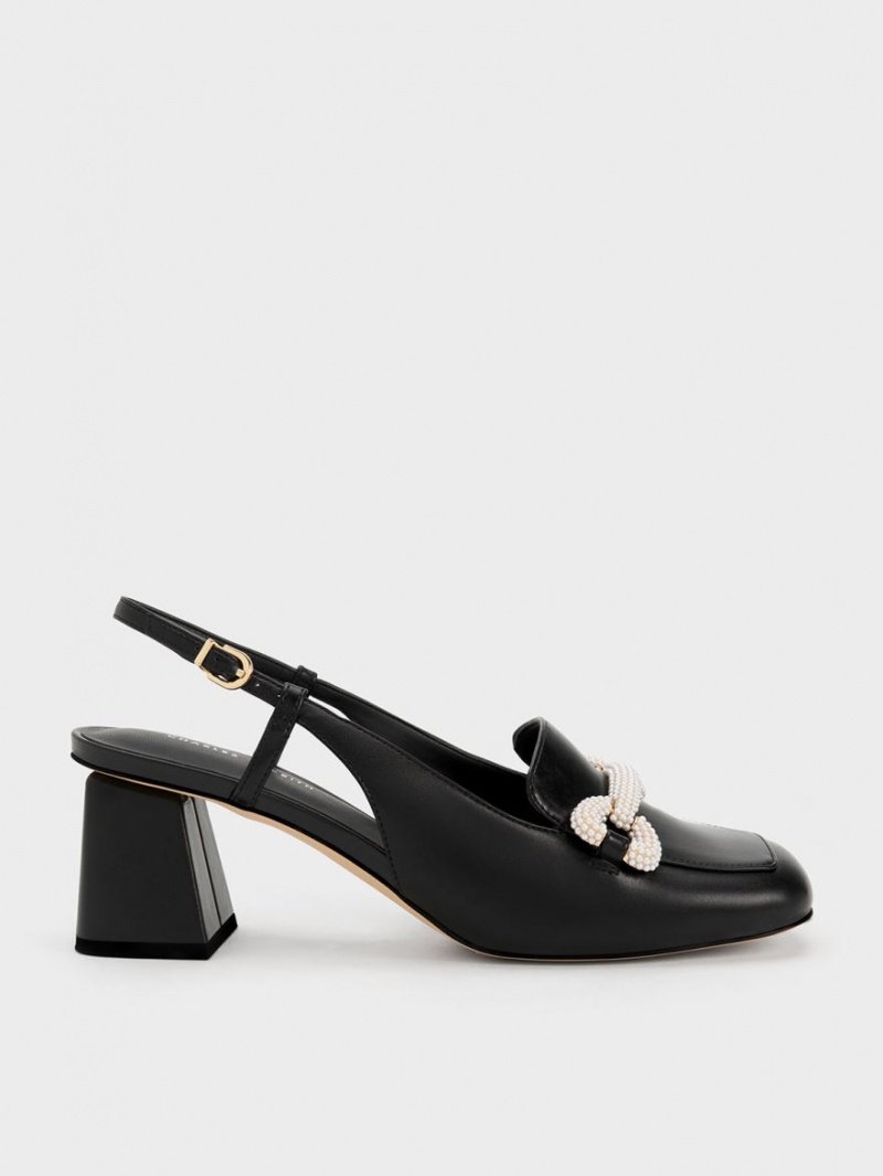 Γοβεσ Charles And Keith Beaded Slingback Loafer μαυρα | 75286-HNPL