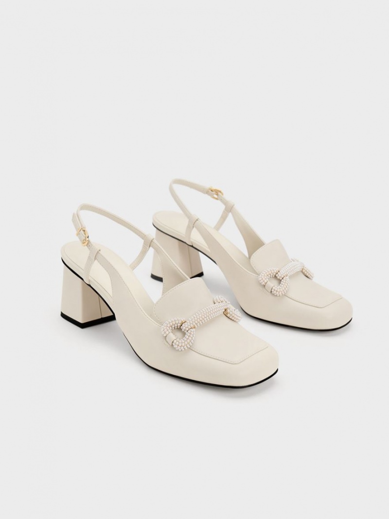 Γοβεσ Charles And Keith Beaded Slingback Loafer ασπρα | 79802-QXVF