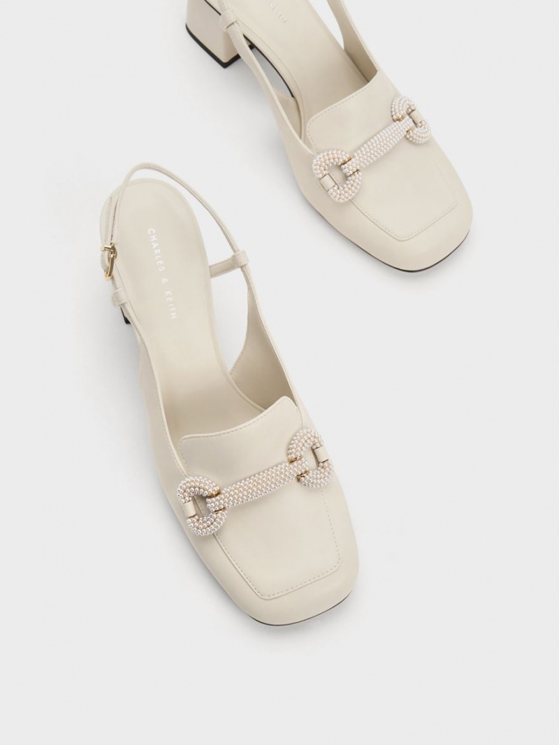 Γοβεσ Charles And Keith Beaded Slingback Loafer ασπρα | 79802-QXVF