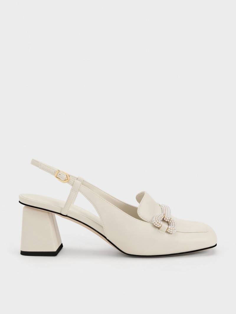 Γοβεσ Charles And Keith Beaded Slingback Loafer ασπρα | 79802-QXVF