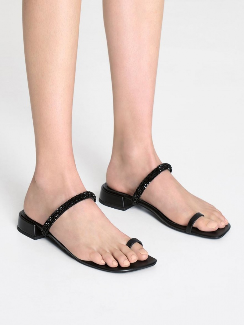 Σανδαλια Charles And Keith Beaded toe-Ring μαυρα | 25691-NKUP