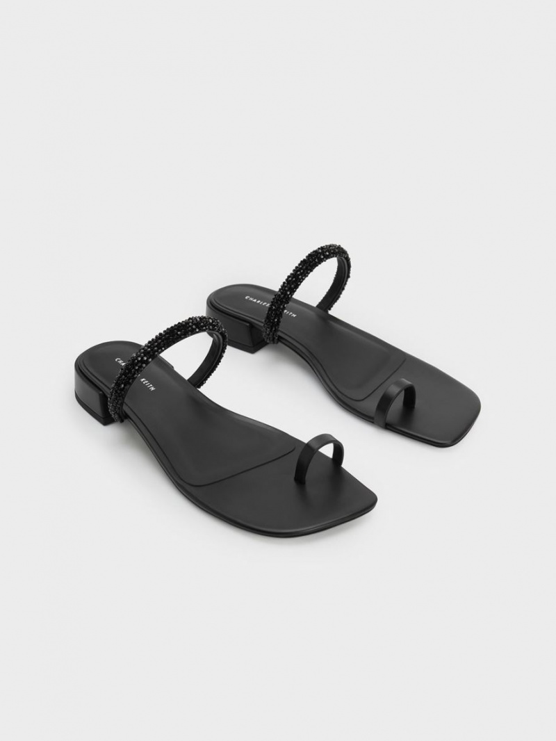 Σανδαλια Charles And Keith Beaded toe-Ring μαυρα | 25691-NKUP