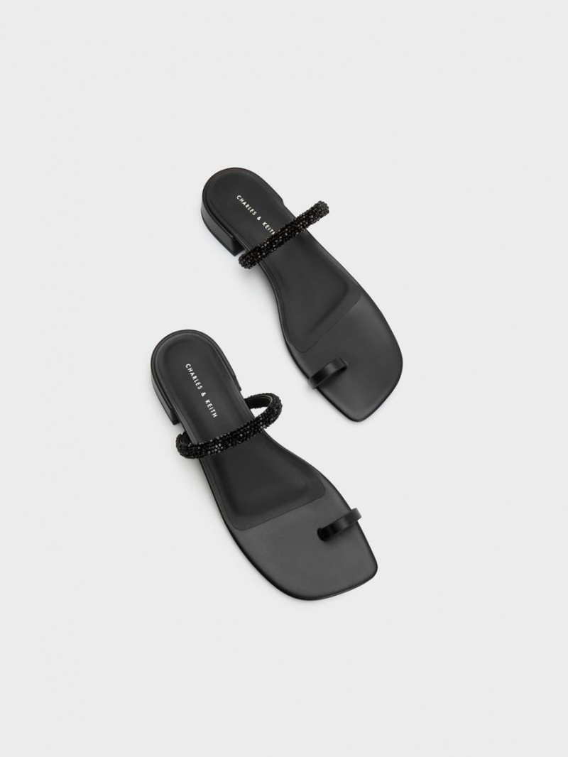Σανδαλια Charles And Keith Beaded toe-Ring μαυρα | 25691-NKUP