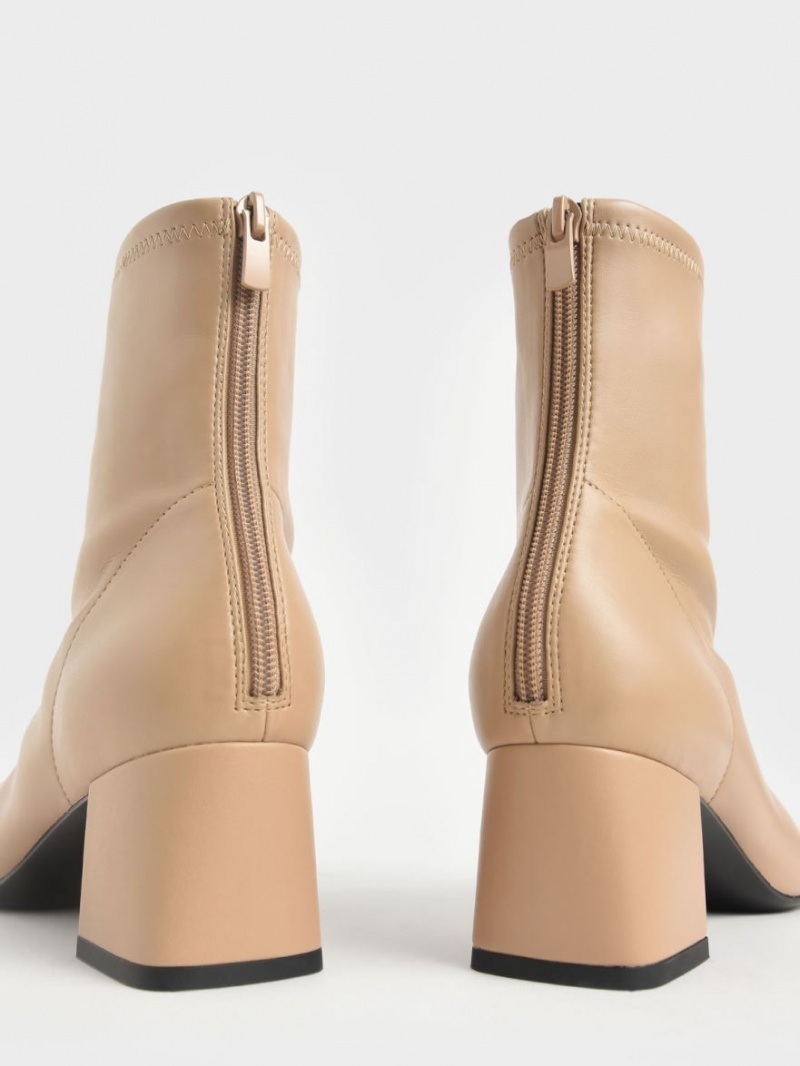 Μποτακια Charles And Keith Block Heel Μπεζ | 60895-HCJU
