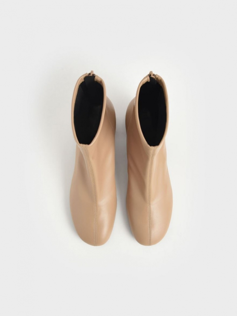 Μποτακια Charles And Keith Block Heel Μπεζ | 60895-HCJU