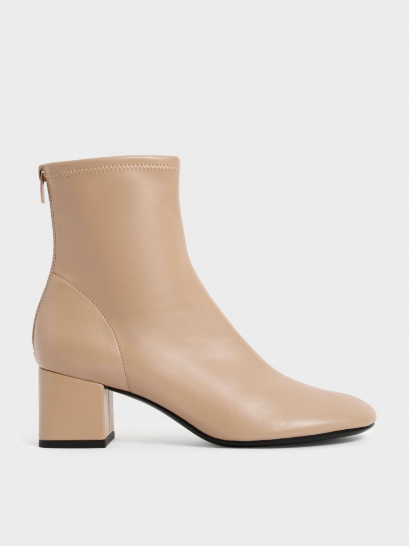 Μποτακια Charles And Keith Block Heel Μπεζ | 60895-HCJU