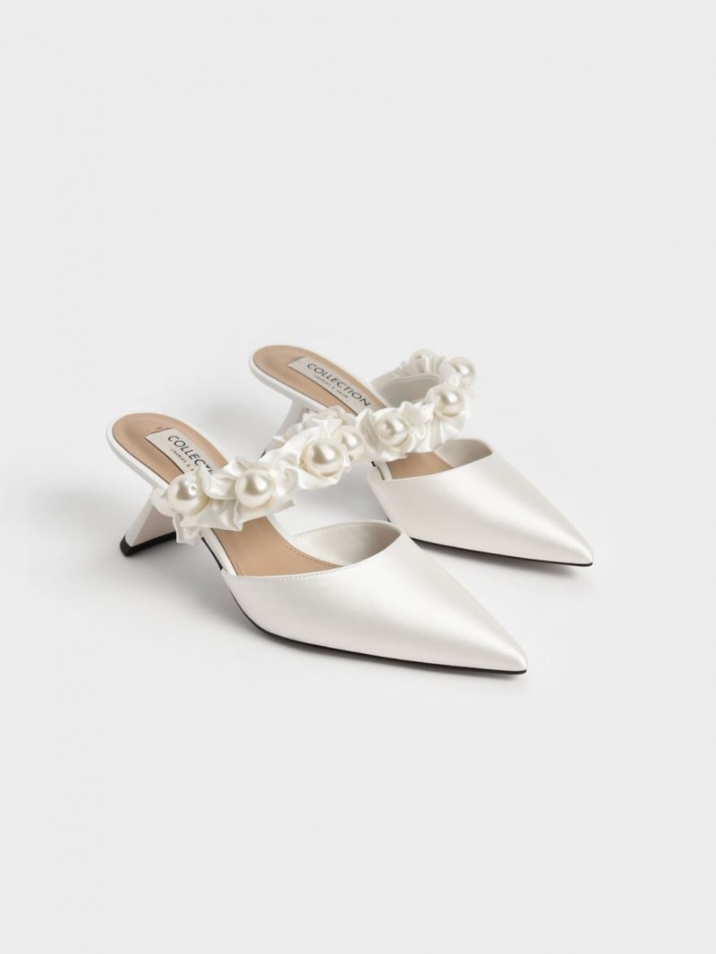 Γοβεσ Charles And Keith Blythe Bead Embellished Satin ασπρα | 52831-RJNQ