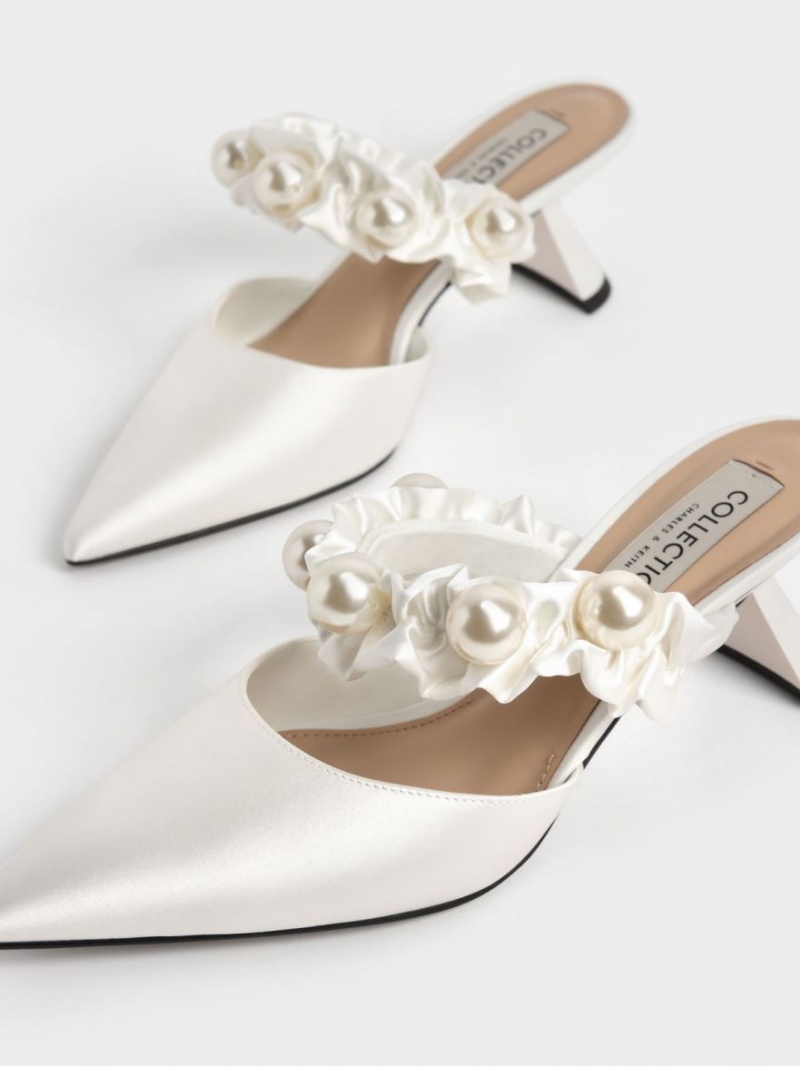 Γοβεσ Charles And Keith Blythe Bead Embellished Satin ασπρα | 52831-RJNQ