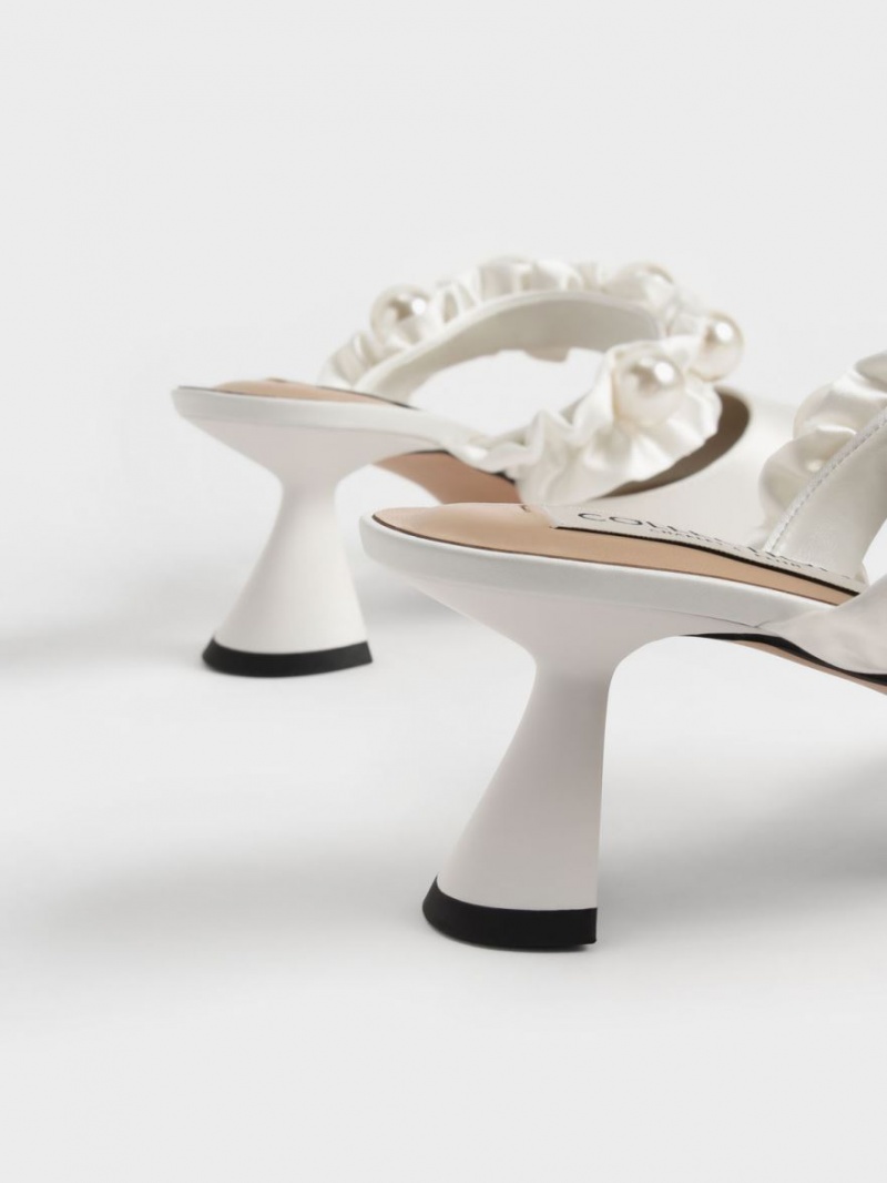 Γοβεσ Charles And Keith Blythe Bead Embellished Satin ασπρα | 52831-RJNQ