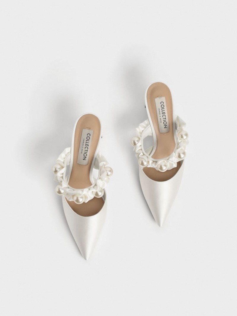 Γοβεσ Charles And Keith Blythe Bead Embellished Satin ασπρα | 52831-RJNQ