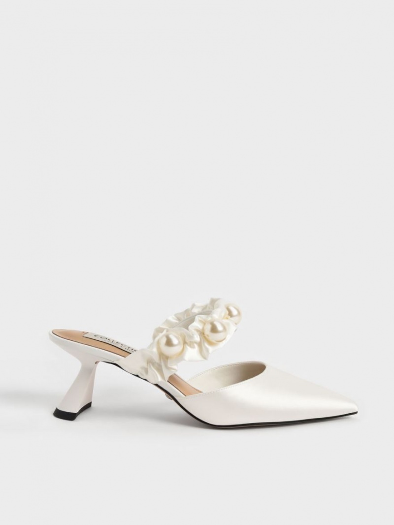 Γοβεσ Charles And Keith Blythe Bead Embellished Satin ασπρα | 52831-RJNQ