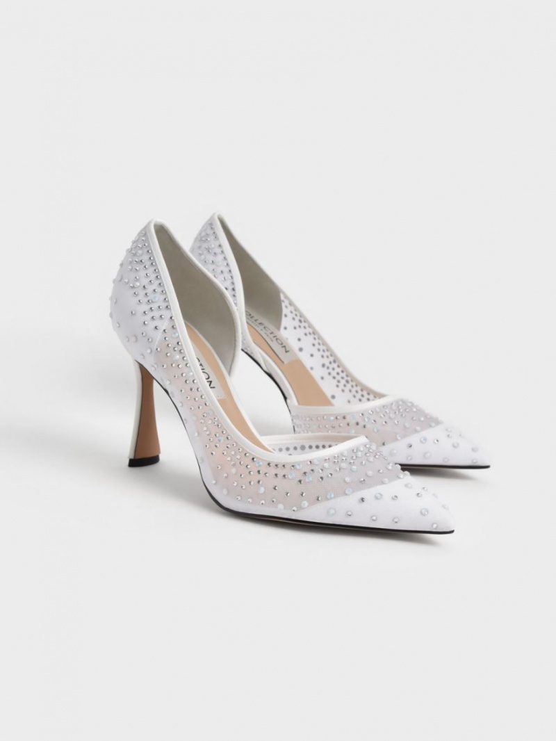 Γοβεσ Charles And Keith Blythe Mesh Embellished Half-D'Orsay ασπρα | 92386-GIFN