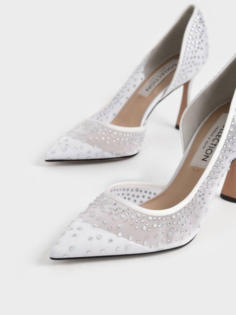 Γοβεσ Charles And Keith Blythe Mesh Embellished Half-D'Orsay ασπρα | 92386-GIFN