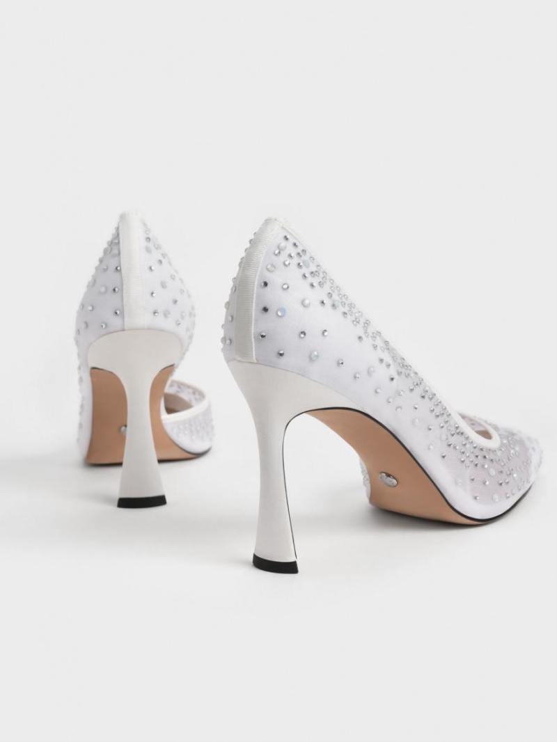 Γοβεσ Charles And Keith Blythe Mesh Embellished Half-D'Orsay ασπρα | 92386-GIFN