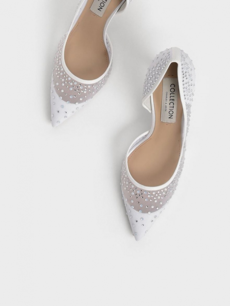 Γοβεσ Charles And Keith Blythe Mesh Embellished Half-D'Orsay ασπρα | 92386-GIFN