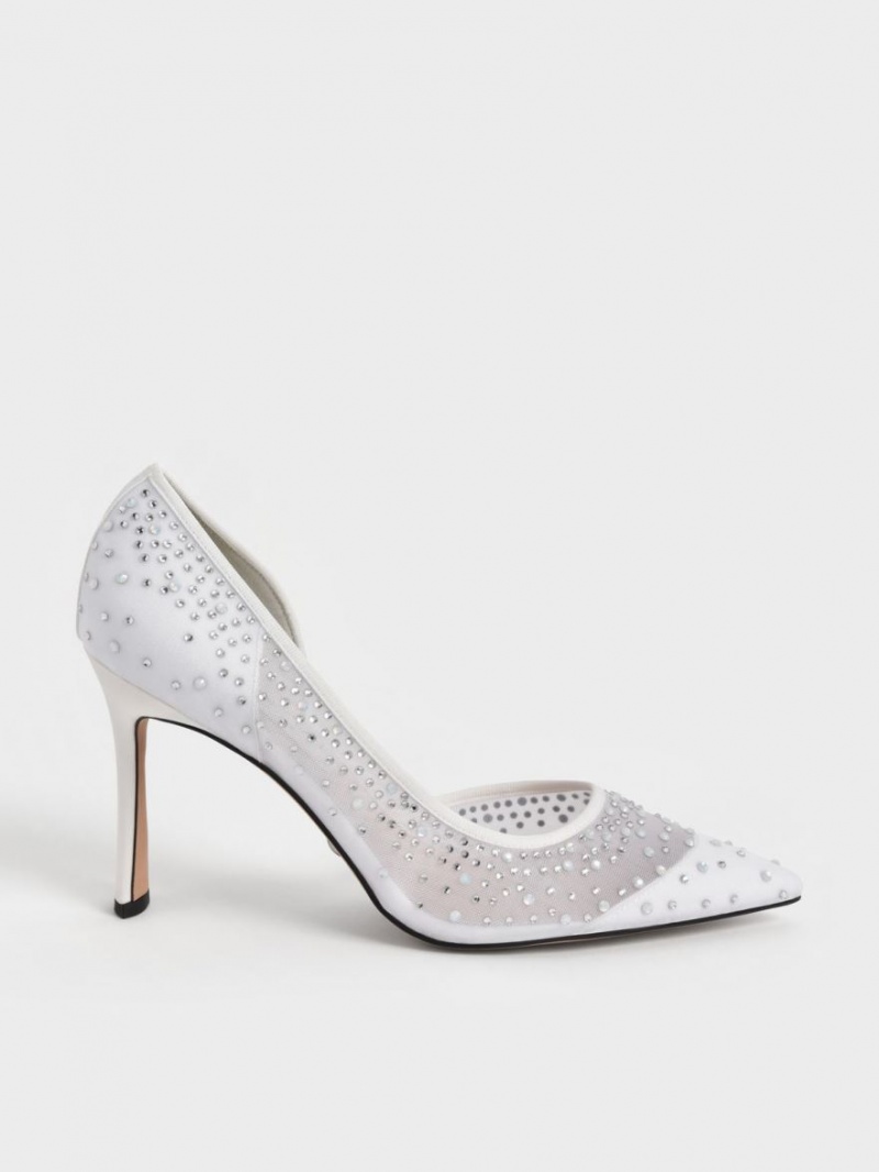 Γοβεσ Charles And Keith Blythe Mesh Embellished Half-D\'Orsay ασπρα | 92386-GIFN
