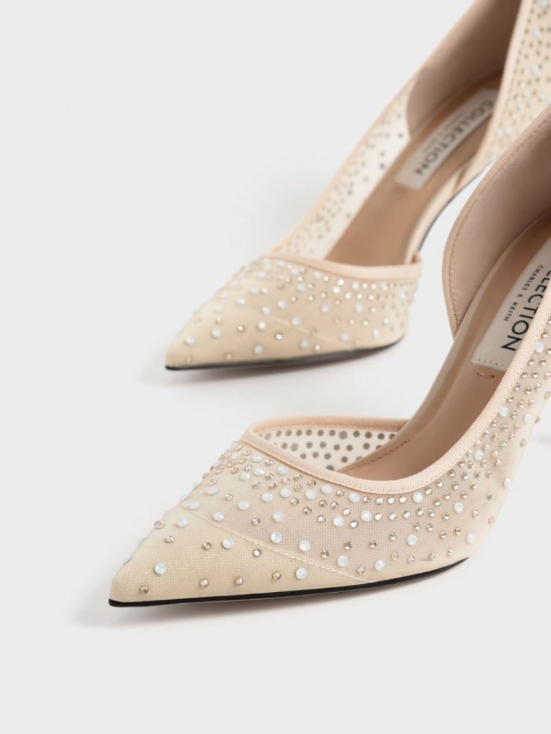 Γοβεσ Charles And Keith Blythe Mesh Embellished Half-D'Orsay Μπεζ | 36029-TPHO