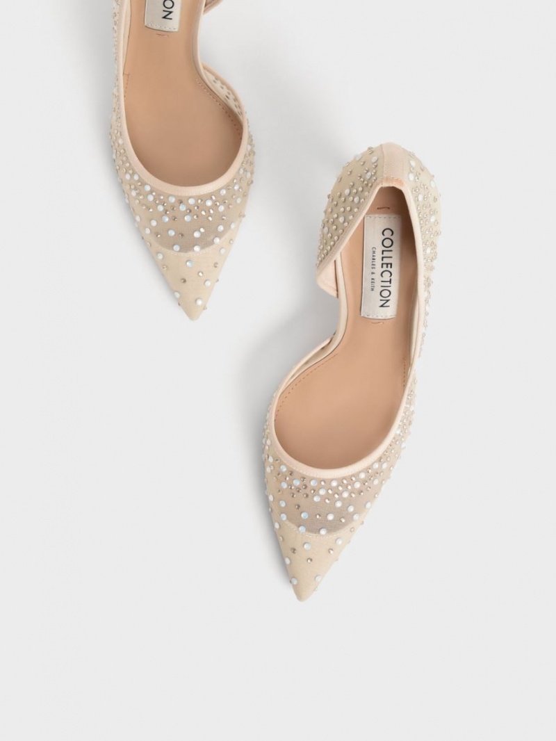 Γοβεσ Charles And Keith Blythe Mesh Embellished Half-D'Orsay Μπεζ | 36029-TPHO
