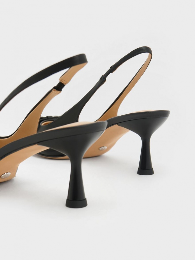 Γοβεσ Charles And Keith Bow Crystal-Embellished δερματινα Slingback μαυρα | 98407-FCHL