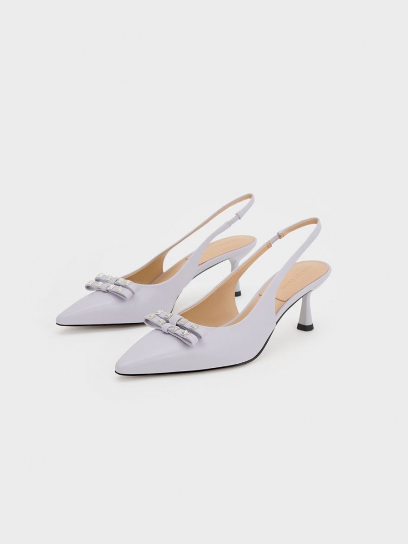 Γοβεσ Charles And Keith Bow Crystal-Embellished δερματινα Slingback μωβ | 09743-VFSL