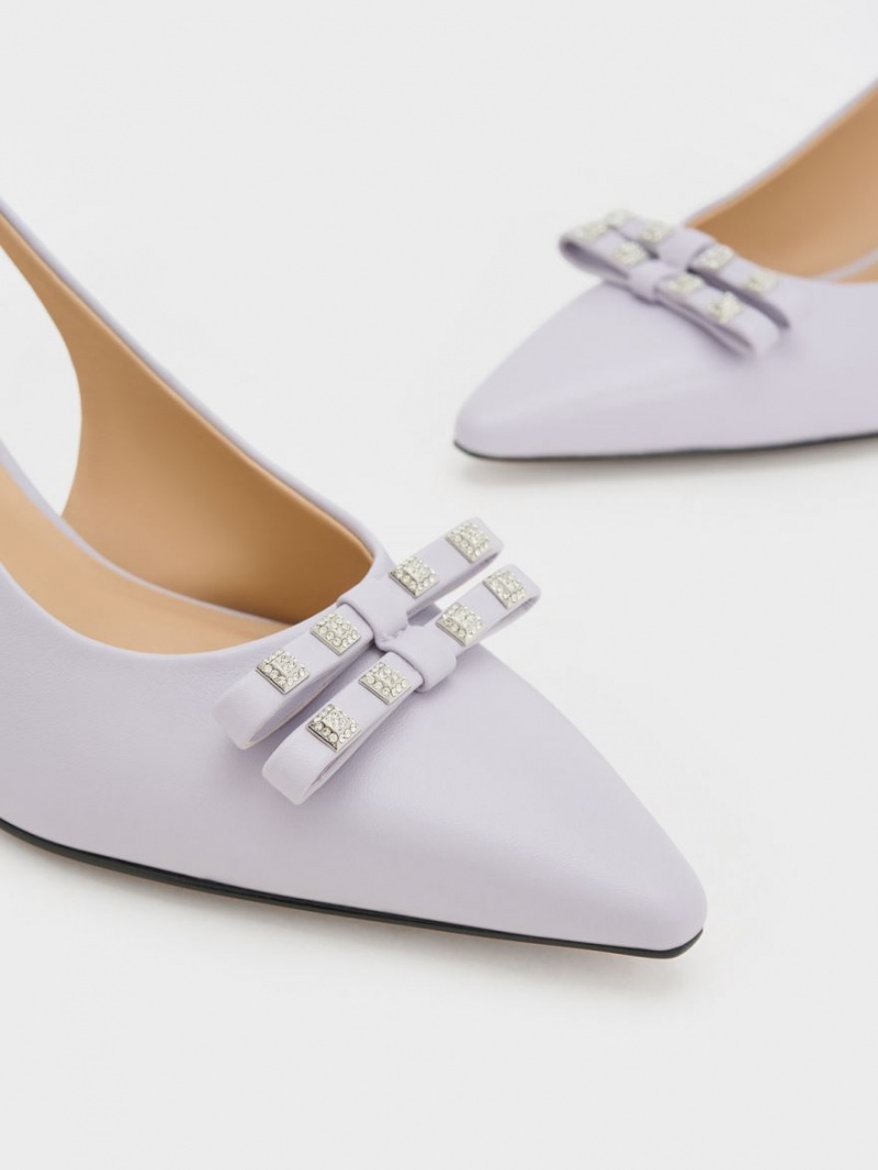 Γοβεσ Charles And Keith Bow Crystal-Embellished δερματινα Slingback μωβ | 09743-VFSL