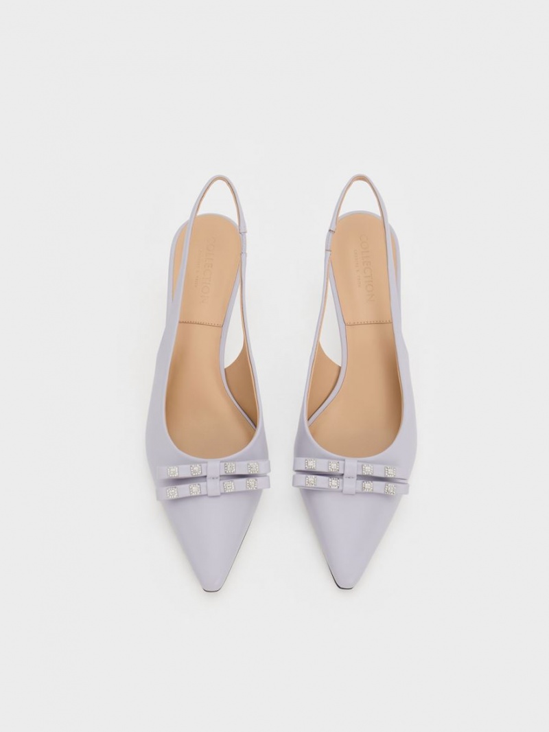 Γοβεσ Charles And Keith Bow Crystal-Embellished δερματινα Slingback μωβ | 09743-VFSL
