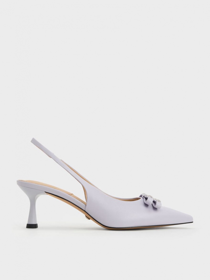 Γοβεσ Charles And Keith Bow Crystal-Embellished δερματινα Slingback μωβ | 09743-VFSL