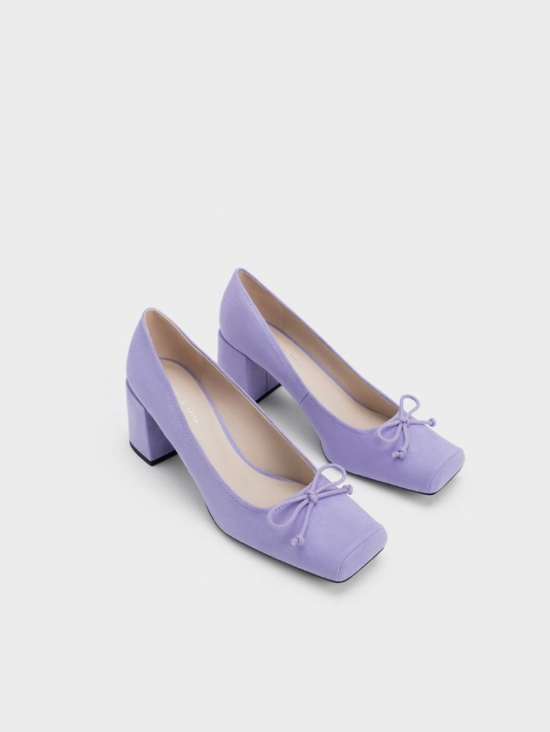 Γοβεσ Charles And Keith Bow Square-toe Textured μωβ | 63412-CPSW