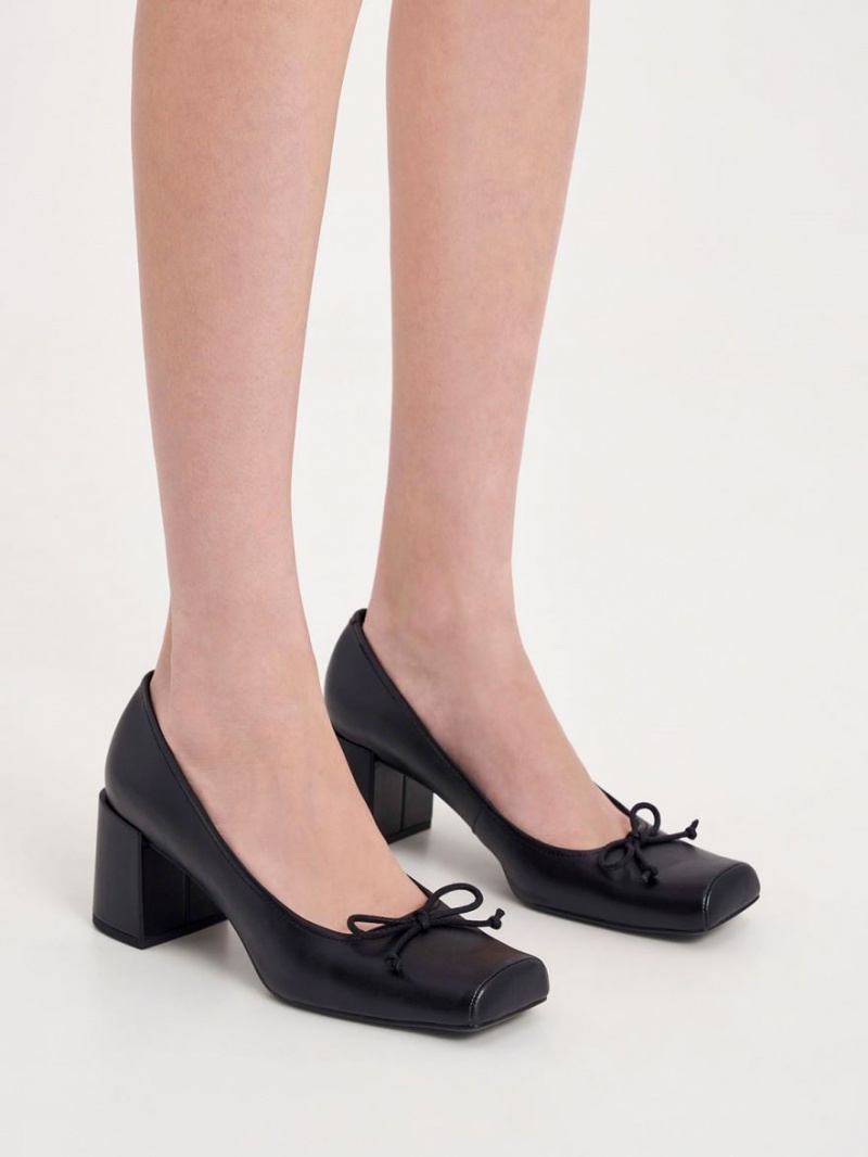 Γοβεσ Charles And Keith Bow Square-toe μαυρα | 59031-DJXQ