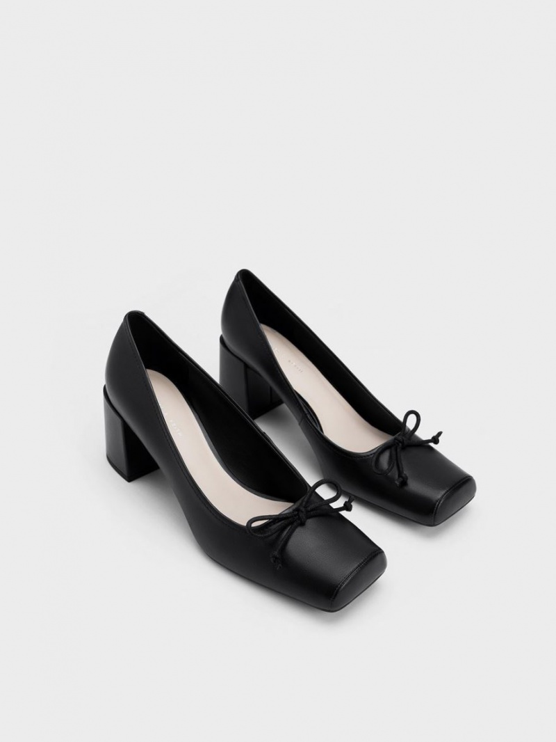 Γοβεσ Charles And Keith Bow Square-toe μαυρα | 59031-DJXQ