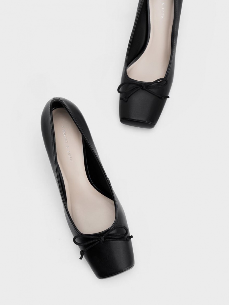 Γοβεσ Charles And Keith Bow Square-toe μαυρα | 59031-DJXQ