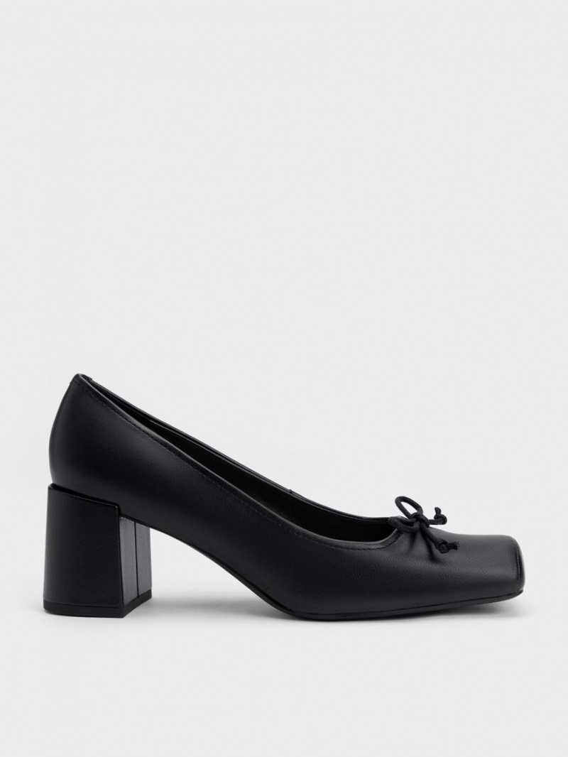 Γοβεσ Charles And Keith Bow Square-toe μαυρα | 59031-DJXQ