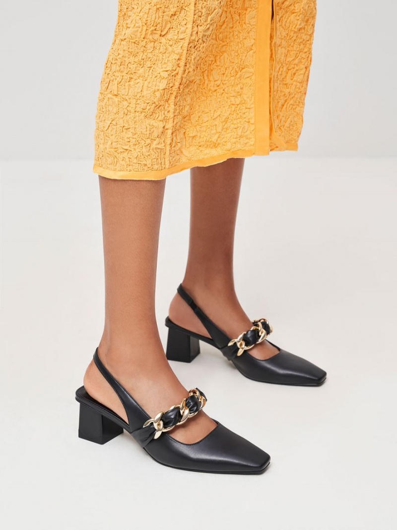Γοβεσ Charles And Keith Braided Chain-Link Slingback μαυρα | 46950-QOAM
