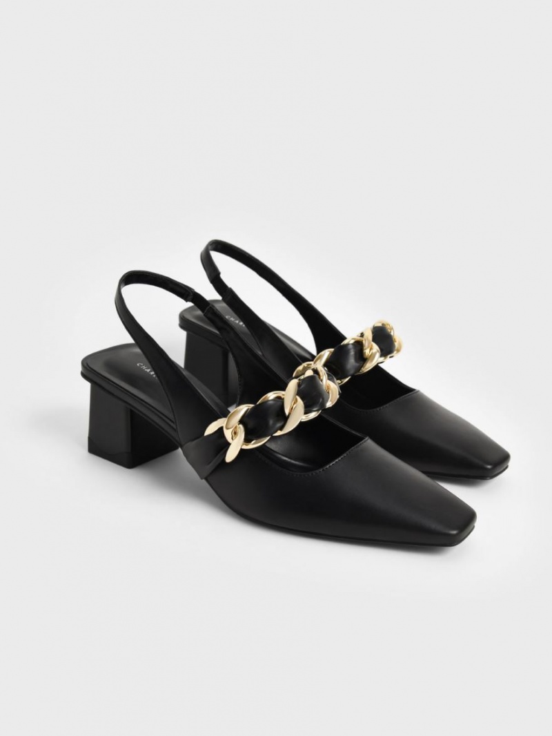 Γοβεσ Charles And Keith Braided Chain-Link Slingback μαυρα | 46950-QOAM
