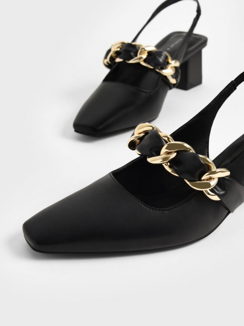 Γοβεσ Charles And Keith Braided Chain-Link Slingback μαυρα | 46950-QOAM