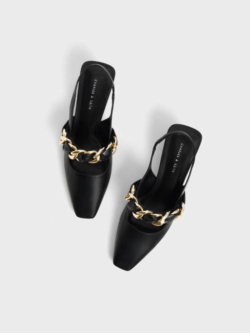 Γοβεσ Charles And Keith Braided Chain-Link Slingback μαυρα | 46950-QOAM