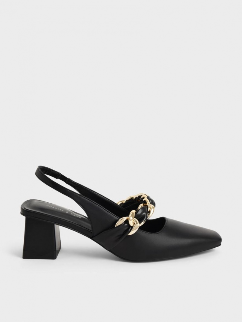 Γοβεσ Charles And Keith Braided Chain-Link Slingback μαυρα | 46950-QOAM